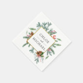 Rustieke winter botanische groen rode boog bruilof servet (Hoek)