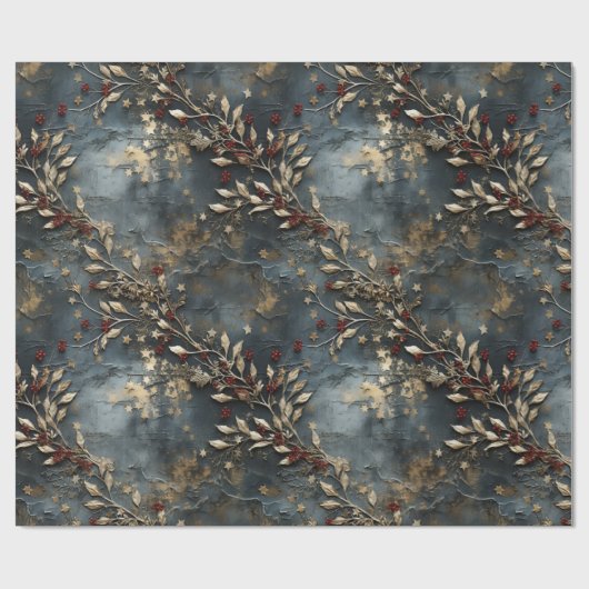 rustieke winter botanische kerst cadeaupapier (Vlak)