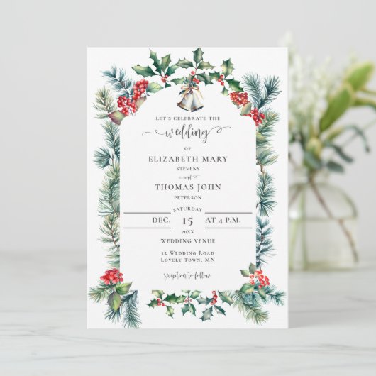 Rustieke Winter Botanische Lijst Groen Rood Bruilo Kaart (Staand voorkant)