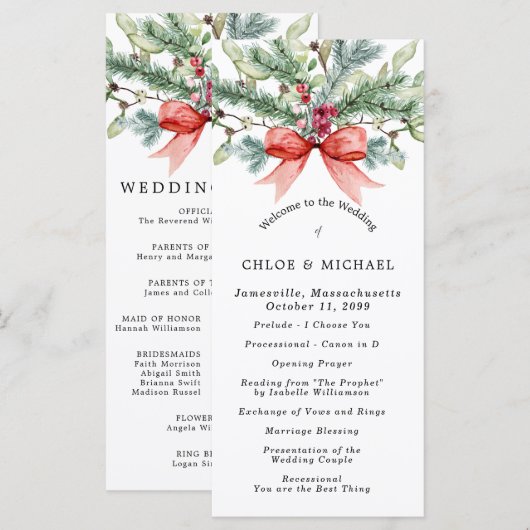 Rustieke Winter Botanische Rode Boog DIY Wedding Programmakaart (Voorkant / Achterkant)