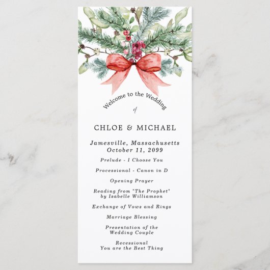Rustieke Winter Botanische Rode Boog DIY Wedding Programmakaart (Voorkant)