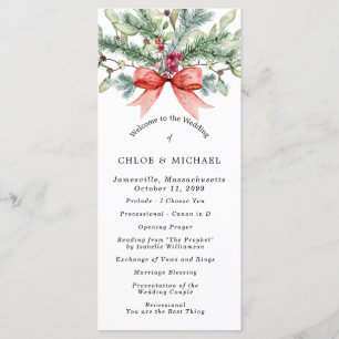 Rustieke Winter Botanische Rode Boog DIY Wedding Programmakaart