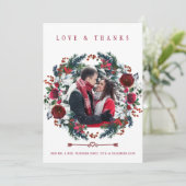 Rustieke Winter Bourgondische Rozen bruiloft dank  Bedankkaart (Staand voorkant)