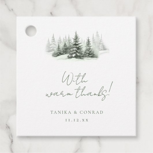 Rustieke Winter Bruiloft Bedankt Bos Groen ID1049 Bedankjes Labels (Voorkant)