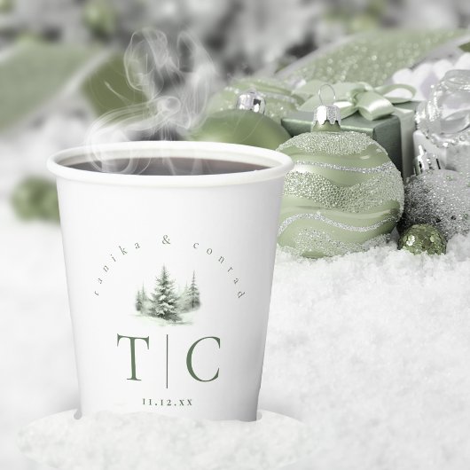 Rustieke Winter Bruiloft Bos Groene ID1049 Papieren Bekers