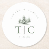 Rustieke Winter Bruiloft Bos Groene ID1049 Ronde Kartonnen Onderzetter (Voorkant)
