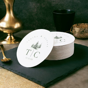 Rustieke Winter Bruiloft Bos Groene ID1049 Ronde Kartonnen Onderzetter