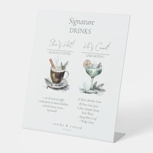 Rustieke Winter Bruiloft Handtekening Drinken ID10 Reclamebord Met Voetstuk (Voorkant)