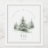 Rustieke Winter Bruiloft Initialen Bos Groen ID104 Wijn Etiket (Enkel label)