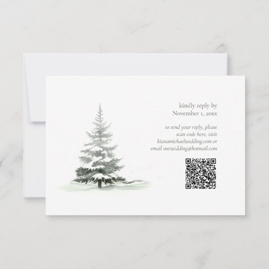 Rustieke Winter Bruiloft QR Code Forest Green ID10 RSVP Kaartje (Achterkant)