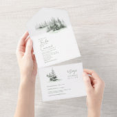 Rustieke Winter Bruiloft Sage Groene ID1049 All In One Uitnodiging (Afscheurbaar)