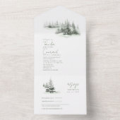 Rustieke Winter Bruiloft Sage Groene ID1049 All In One Uitnodiging (Binnen)