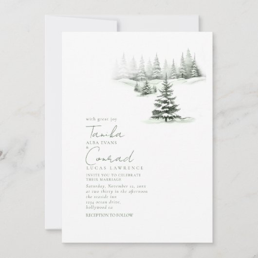 Rustieke Winter Bruiloft Sage Groene ID1049 Kaart (Voorkant)