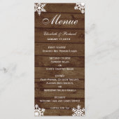 Rustieke Winter Bruiloft Schuur Hout Sneeuwvlokken Menu (Voorkant)