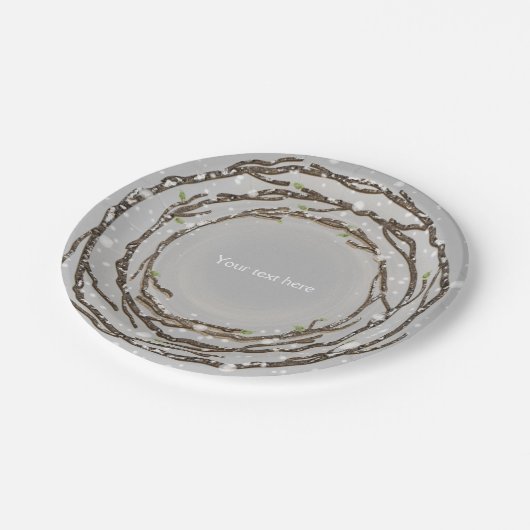 Rustieke winter bruiloft takken & land sneeuw papieren bordje (Gekanteld)