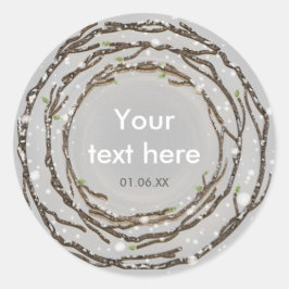 Rustieke winter bruiloft takken & land sneeuw ronde sticker