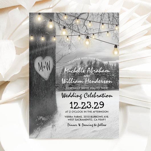 Rustieke winter bruiloft uitnodiging