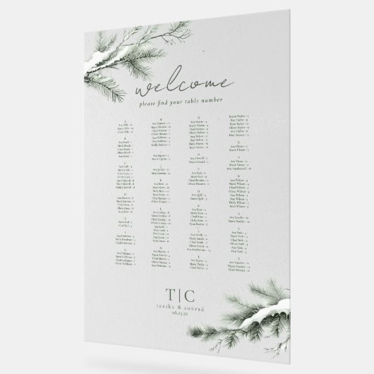 Rustieke Winter Bruiloft Zitplaatsen Bos Groen ID1 Acryl Bord (Hoek)