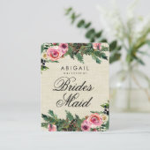 Rustieke winter burlap Pine zal je bruidsmeisje zi Kaart (Staand voorkant)