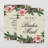 Rustieke winter burlap Pine zal je bruidsmeisje zi Kaart (Voorkant / Achterkant)