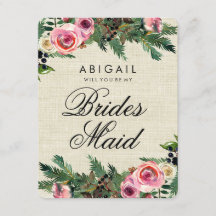 Rustieke winter burlap Pine zal je bruidsmeisje zi