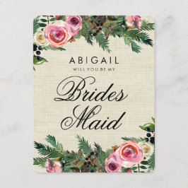 Rustieke winter burlap Pine zal je bruidsmeisje zi Kaart