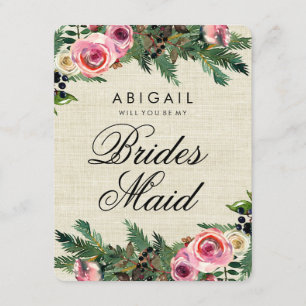 Rustieke winter burlap Pine zal je bruidsmeisje zi Kaart