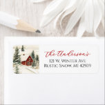 Rustieke Winter Cabin Christmas Retouradres Etiket<br><div class="desc">Verbeter uw vakantie mailings met onze rustieke Winter Cabin Christmas Return Adres Labels. Met charmante houtlandbeelden van besneeuwde pijnbomen leggen deze labels de essentie van een gezellige hut in de bossen vast. Het klassieke kleurenschema van rood, wit en groen voegt een feestelijke toets toe aan uw enveloppen. Perfect voor het...</div>