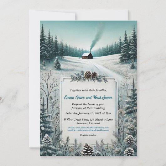 Rustieke Winter Cabin Huwelijksuitnodiging Kaart (Voorkant)