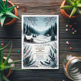 Rustieke Winter Cabin Huwelijksuitnodiging Kaart