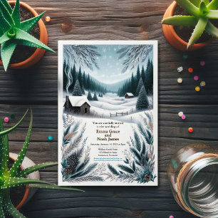 Rustieke Winter Cabin Huwelijksuitnodiging Kaart