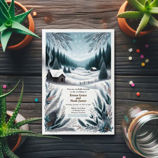 Rustieke Winter Cabin Huwelijksuitnodiging Kaart