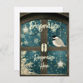 Rustieke winter cabine raam ster sneeuwvlok vogel informatiekaartje (Voorkant / Achterkant)