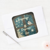 Rustieke winter cabine raam ster sneeuwvlok vogel vierkante sticker (Envelop)