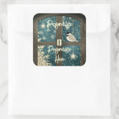 Rustieke winter cabine raam ster sneeuwvlok vogel vierkante sticker (Tas)