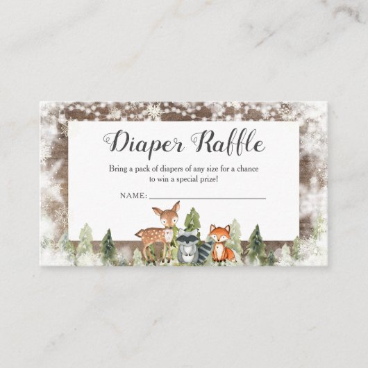 Rustieke Winter Dieren Woodland Luier Raffle Informatiekaartje (Voorkant)