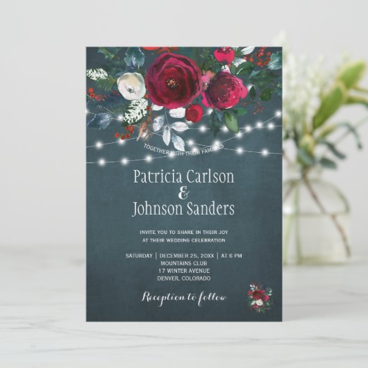 Rustieke winter elegante bloemenkerst bruiloft kaart (Staand voorkant)