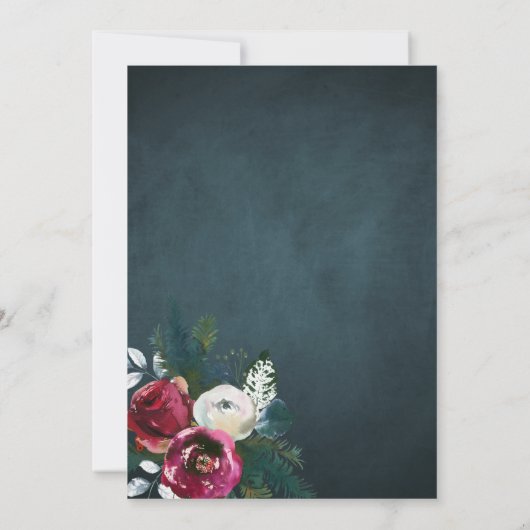 Rustieke winter elegante bloemenkerst bruiloft kaart (Achterkant)