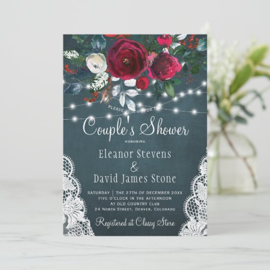 Rustieke winter elegante bloemenkoppels douche kaart (Staand voorkant)