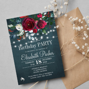 Rustieke winter elegante rode pioenen verjaardagsf kaart