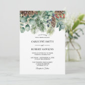 Rustieke winter en dennenboom bos bruiloft kaart (Staand voorkant)