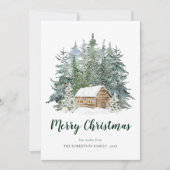 Rustieke Winter Forest Cabin Kerstfoto Feestdagenkaart (Voorkant)