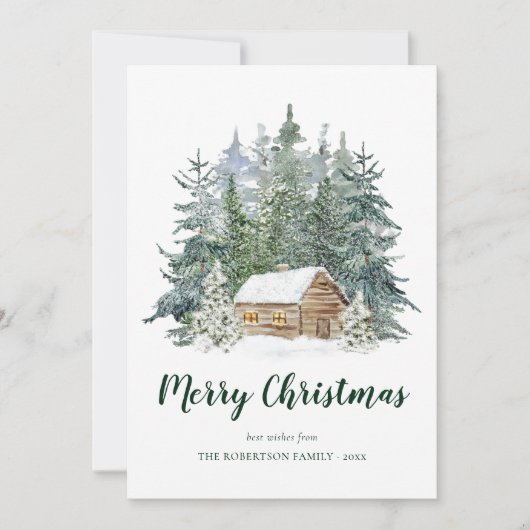 Rustieke Winter Forest Cabin Kerstfoto Feestdagenkaart (Voorkant)