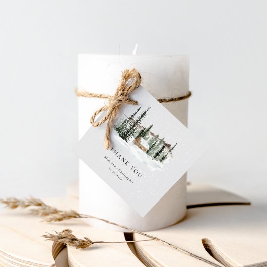 Rustieke Winter Forest Cabin Wedding Bedankjes Labels
