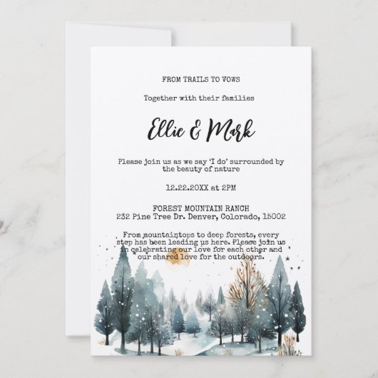 Rustieke Winter Forest Mountain Outdoor Wedding Kaart (Voorkant)