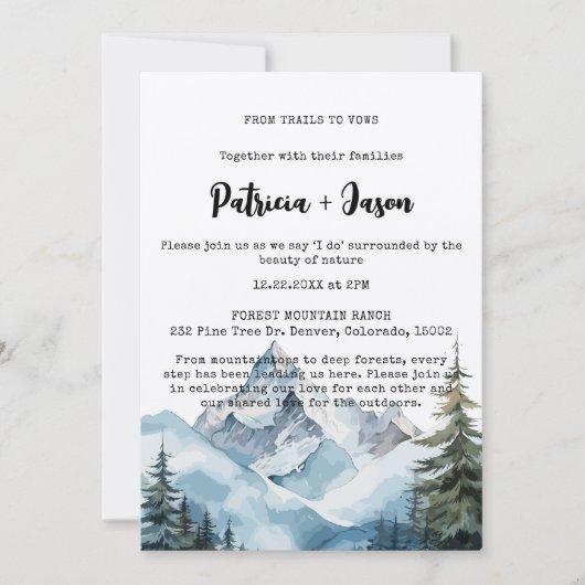 Rustieke Winter Forest Mountain Outdoor Wedding Kaart (Voorkant)