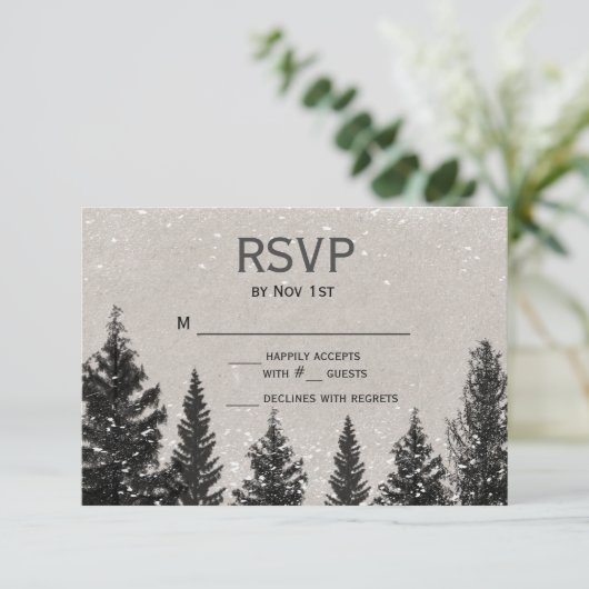 Rustieke Winter Forest RSVP-kaart RSVP Kaartje (Staand voorkant)
