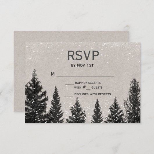 Rustieke Winter Forest RSVP-kaart RSVP Kaartje (Voorkant / Achterkant)