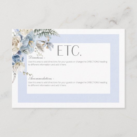 Rustieke Winter Frosty Blauw & Wit Bloemen Details Informatiekaartje (Voorkant)