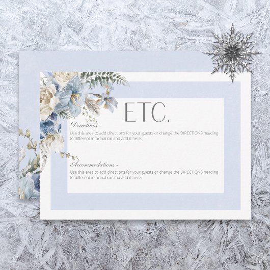 Rustieke Winter Frosty Blauw & Wit Bloemen Details Informatiekaartje